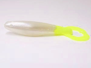 Psycho Chicken Shad, Pearl White & Chartreuse, 3.5 inches, qty 6